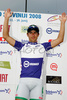 Claudio Cucinotta of Italia (LPR Brakes) in blue jersey as the best in points classification of the 1st stage from Ljubljana to Postojna (161 km) of the 15th Tour de Slovenie. The race was held on 11th of June, 2008.
