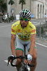 Claudio Cucinotta of Italia (LPR Brakes) in yellow jersey as the best in general classification before 2nd stage from Piran to Koper (179 km) of the 15th Tour de Slovenie. The race was held on 12th of June, 2008.
