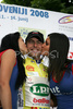 Claudio Cucinotta of Italia (LPR Brakes) in yellow jersey as the best in general classification at winning podium in the 2nd stage from Piran to Koper (179 km) of the 15th Tour de Slovenie. The race was held on 12th of June, 2008.
