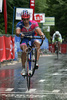 Simon Spilak of Slovenia (Lampre) jumped accross finish line in 3rd stage from Skofja Loka to Krvavec (110 km) of the 15th Tour de Slovenie. The race was held on 13th of June, 2008.
