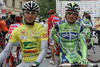 Jure Golcer of Slovenia (LPR Brakes) and Vladimir Miholjevic of Croatia (Liquigas) before the start in 4th stage from Celje to Novo mesto (157 km) of the 15th Tour de Slovenie. The race was held on 14th of June, 2008.
