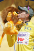 Cadel Evans (Aus, Silence-Lotto) in yellow jersey as the best in general classification at 14th stage from Nimes to Digne les Bains (194,5 km) of Tour de France, 2008. The stage was held on 19th of July, 2008.
