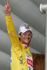 Frank Schleck (Lux, CSC-Saxo Bank) in yellow jersey as the best in general classification at 15th stage from Embrun (FRA) to Prato Nevoso (ITA,  183 km) of Tour de France, 2008. The stage was held on 20th of July, 2008.
