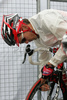 Robbie McEwen (Aus, Silence-Lotto) is checking the pressure in the tyre at 15th stage from Embrun (FRA) to Prato Nevoso (ITA,  183 km) of Tour de France, 2008. The stage was held on 20th of July, 2008.
