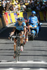 Fifth placed George Hincapie (USA, Columbia) at the finish of the 16th stage from Cuneo (ITA) to Jausiers  (FRA) of Tour de France. The stage was held on 22nd of July, 2008 and it was 157 km long.
