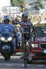 Winner Carlos Sastre (Spa, CSC-Saxo Bank) at the finish of the 17th stage from Embrun to L Alpe-d Huez of Tour de France. The stage was held on 23rd of July, 2008 and it was 210,5 km long.
