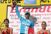 The most combatitive rider Peter Velits (Svk, Team Milram) at the podium of the 17th stage from Embrun to L Alpe-d Huez of Tour de France. The stage was held on 23rd of July, 2008 and it was 210,5 km long.
