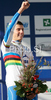 Winner Adriano Malori of Italy celebrating his medal won in U23 time trial race of UCI Road Cycling World Championships in Varese, Italy. U23 time trial of UCI Road cycling World Championships was held in Varese, Italy, on Tuesday 23rd of September 2008.
