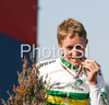 Third placed Cameron Meyer of Australia celebrating his medal won in U23 time trial race of UCI Road Cycling World Championships in Varese, Italy. U23 time trial of UCI Road cycling World Championships was held in Varese, Italy, on Tuesday 23rd of September 2008.
