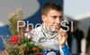 Winner Adriano Malori of Italy celebrating his medal won in U23 time trial race of UCI Road Cycling World Championships in Varese, Italy. U23 time trial of UCI Road cycling World Championships was held in Varese, Italy, on Tuesday 23rd of September 2008.
