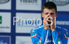 Winner Adriano Malori of Italy celebrating his medal won in U23 time trial race of UCI Road Cycling World Championships in Varese, Italy. U23 time trial of UCI Road cycling World Championships was held in Varese, Italy, on Tuesday 23rd of September 2008.
