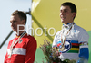 Winner Adriano Malori of Italy celebrating his medal won in U23 time trial race of UCI Road Cycling World Championships in Varese, Italy. U23 time trial of UCI Road cycling World Championships was held in Varese, Italy, on Tuesday 23rd of September 2008.
