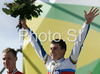 Winner Adriano Malori of Italy celebrating his medal won in U23 time trial race of UCI Road Cycling World Championships in Varese, Italy. U23 time trial of UCI Road cycling World Championships was held in Varese, Italy, on Tuesday 23rd of September 2008.
