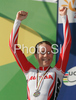 Second placed Christiane Soeder of Austria celebrating her medal won in Women elite time trial race of UCI Road Cycling World Championships in Varese, Italy. Women elite time trial of UCI Road cycling World Championships was held in Varese, Italy, on Wednesday 24th of September 2008.
