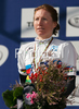 Winner Amber Neben of USA celebrating her medal won in Women elite time trial race of UCI Road Cycling World Championships in Varese, Italy. Women elite time trial of UCI Road cycling World Championships was held in Varese, Italy, on Wednesday 24th of September 2008.
