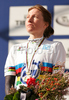 Winner Amber Neben of USA celebrating her medal won in Women elite time trial race of UCI Road Cycling World Championships in Varese, Italy. Women elite time trial of UCI Road cycling World Championships was held in Varese, Italy, on Wednesday 24th of September 2008.
