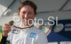 Winner Amber Neben of USA celebrating her medal won in Women elite time trial race of UCI Road Cycling World Championships in Varese, Italy. Women elite time trial of UCI Road cycling World Championships was held in Varese, Italy, on Wednesday 24th of September 2008.
