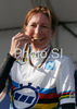 Winner Amber Neben of USA celebrating her medal won in Women elite time trial race of UCI Road Cycling World Championships in Varese, Italy. Women elite time trial of UCI Road cycling World Championships was held in Varese, Italy, on Wednesday 24th of September 2008.
