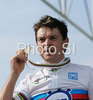 Winner Bert Grabsch of Germany celebrating his medal won in Men elite time trial race of UCI Road Cycling World Championships in Varese, Italy. Men elite time trial of UCI Road cycling World Championships was held in Varese, Italy, on Thursday 25th of September 2008.
