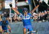 Winner Fabio Andres Duarte Arevalo of Colombia celebrates his victory on finish line of Men U23 road race of UCI Road Cycling World Championships in Varese, Italy. Men U23 road race of UCI Road cycling World Championships was held in Varese, Italy, on Friday 26th of September 2008.
