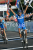 Winner Fabio Andres Duarte Arevalo of Colombia celebrates his victory on finish line of Men U23 road race of UCI Road Cycling World Championships in Varese, Italy. Men U23 road race of UCI Road cycling World Championships was held in Varese, Italy, on Friday 26th of September 2008.
