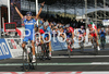 Winner Fabio Andres Duarte Arevalo of Colombia celebrating his victory on finish line of U23 men road race of UCI Road Cycling World Championships in Varese, Italy. U23 men road race of UCI Road cycling World Championships was held in Varese, Italy, on Friday 26th of September 2008.
