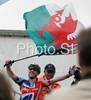 Winner Nicole Cooke of Great Britain celebrates her victory in Women elite road race of UCI Road Cycling World Championships in Varese, Italy. Women Elite road race of UCI Road cycling World Championships was held in Varese, Italy, on Saturday 27th of September 2008.
