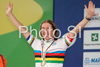 Winner Nicole Cooke of Great Britain celebrates her medal won in Women elite road race of UCI Road Cycling World Championships in Varese, Italy. Women Elite road race of UCI Road cycling World Championships was held in Varese, Italy, on Saturday 27th of September 2008.

