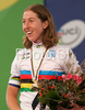 Winner Nicole Cooke of Great Britain celebrates her medal won in Women elite road race of UCI Road Cycling World Championships in Varese, Italy. Women Elite road race of UCI Road cycling World Championships was held in Varese, Italy, on Saturday 27th of September 2008.
