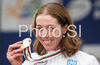 Winner Nicole Cooke of Great Britain celebrates her medal won in Women elite road race of UCI Road Cycling World Championships in Varese, Italy. Women Elite road race of UCI Road cycling World Championships was held in Varese, Italy, on Saturday 27th of September 2008.
