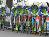 Team Liquigas riding during first stage of 92nd Giro d Italia, team time trial race. First stage of 92nd Giro d Italia was held on 9th of May 2009, in Venezia, Italy.
