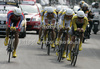Team Columbia High Road riding during first stage of 92nd Giro d Italia, team time trial race. First stage of 92nd Giro d Italia was held on 9th of May 2009, in Venezia, Italy.

