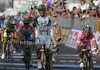 Winner Alessandro Petacchi of Italy (LPR Brakes - Farnese Vini) (L) and Mark Cavendish of Great Britain (Team Columbia Highroad) (R) in the finish sprint during second stage of 92nd Giro d Italia. Second stage of 92nd Giro d Italia in length of 156km was held on 10th of May 2009, and was leading riders from Venezia, Italy, to Trieste, Italy.
