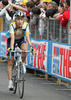 Janez Brajkovic of Slovenia (Astana) in finish of fourth stage of 92nd Giro d Italia. Fourth stage of 92nd Giro d Italia in length of 162km was held on 12th of May 2009, and was leading riders from  Padova, Italy to San Martino di Castrozza, Italy.
