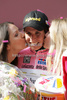 New leader in general classification Thomas Lovkvist of Sweden (Team Columbia - Highroad) celebrates his pink jersey after fourth stage of 92nd Giro d Italia. Fourth stage of 92nd Giro d Italia in length of 162km was held on 12th of May 2009, and was leading riders from  Padova, Italy to San Martino di Castrozza, Italy.
