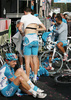 Riders of team BBox Bouygues Telecom after fourth stage of 92nd Giro d Italia. Fourth stage of 92nd Giro d Italia in length of 162km was held on 12th of May 2009, and was leading riders from  Padova, Italy to San Martino di Castrozza, Italy.
