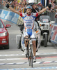 Winner of the stage Michele Scarponi of Italy (Serramenti PVC Diquigiovanni-Androni Giocattoli) celebrates his victory in the finish of sixth stage of 92nd Giro d Italia. Sixth stage of 92nd Giro d Italia in length of 248km was held on 14th of May 2009, and was leading riders from Bressanone, Italy to Mayrhofen im Zillertal, Austria.

