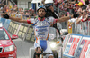 Winner of the stage Michele Scarponi of Italy (Serramenti PVC Diquigiovanni-Androni Giocattoli) celebrates his victory in the finish of sixth stage of 92nd Giro d Italia. Sixth stage of 92nd Giro d Italia in length of 248km was held on 14th of May 2009, and was leading riders from Bressanone, Italy to Mayrhofen im Zillertal, Austria.
