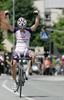 Winner Jan Tratnik of Slovenia (Radenska KD Financna tocka) at the finish of category Elite / U23 at the circuit race Kranj (Po ulicah Kranja). The race was 78 km long and was held on Sunday, 31th of may, 2009.
