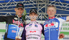 From L to R: second placed Kristjan Koren of Slovenia (Bottoli), winner Jan Tratnik of Slovenia (Radenska KD Financna tocka) and third placed Marko Kump of Slovenia (Adria Mobil) at the flower ceremony of category Elite / U23 at the circuit race Kranj (Po ulicah Kranja). The race was 78 km long and was held on Sunday, 31th of may, 2009.
