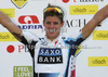 Winner Jakob Fuglsang of Denmark (Team Saxo Bank) at the flower ceremony of the first stage of Tour de Slovenie 2009 from Koper, Slovenia to Villach (Austria). The first stage was 229 km long and it was held on Thursday, 18th of June, 2009.
