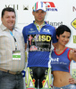 Giovanni Visconti of Italy (ISD)in blue jersey as the best cyclist in points classification at the flower ceremony of the second stage of Tour de Slovenie 2009 from Kamnik to Ljubljana (Ljubljana castle). The second stage was 143 km long and it was held on Friday, 19th of June, 2009.
