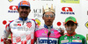 From L to R: second placed Matija Kvasina of Croatia (Croatian national team), winner Simon Spilak of Slovenia (Lampre NGC) and third placed Domenico Pozzovivo of Italy (CSF Group Navigare) at the flower ceremony of the third stage of Tour de Slovenie 2009 from Lenart to Krvavec. The third stage was 177 km long and it was held on Sunday, 20th of June, 2009.
