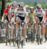 Team Saxo bank leading the peloton in the fourth stage of Tour de Slovenie 2009 from Sentjernej to Novo mesto. The fourth stage was 153 km long and it was held on Sunday, 21st of June, 2009.
