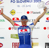 Winner of the stage Marko Kump of Slovenia (Adria Mobil) at the flower ceremony of the fourth stage of Tour de Slovenie 2009 from Sentjernej to Novo mesto. The fourth stage was 153 km long and it was held on Sunday, 21st of June, 2009.
