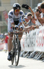 Jens Voigt of Germany (Team Saxo Bank) riding at the individual time trial in the first stage of Tour de France (15,5 km).  The individual time trial was held on Saturday, 4th of july in Monaco.  <br> 
