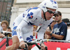 Jussi Veikkanen of Finland (Francaise des Jeux) riding at the individual time trial in the first stage of Tour de France (15,5 km).  The individual time trial was held on Saturday, 4th of july in Monaco.  <br> 
