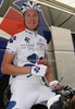 Jussi Veikkanen of Finland (Francaise des Jeux) before the start of second stage of Tour de France from Monaco to Brignoles (187 km).  The second stage was held on Sunday, 5th of July.  <br> 

