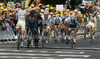 Winner Mark Cavendish of Great Britain (Team Columbia High Road) finishing the second stage of Tour de France from Monaco to Brignoles (187 km).  The second stage was held on Sunday, 5th of July.  <br> 
