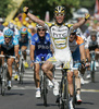 Winner Mark Cavendish of Great Britain (Team Columbia High Road) finishing the second stage of Tour de France from Monaco to Brignoles (187 km).  The second stage was held on Sunday, 5th of July.  <br> 

